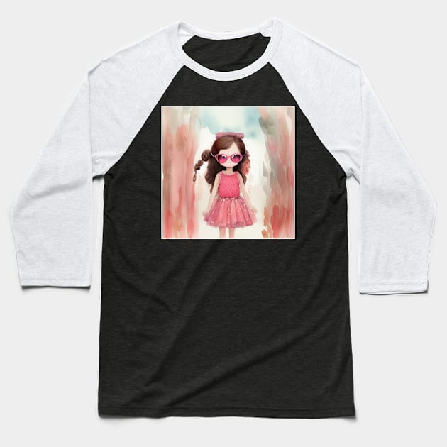 girl with pink glasses Baseball T-Shirt by omfardo